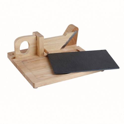 Guillotine à saucisson en bois avec plateau ardoise-3