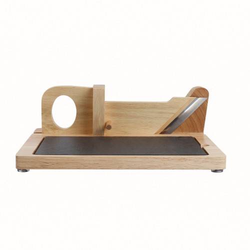 Guillotine à saucisson en bois avec plateau ardoise-4