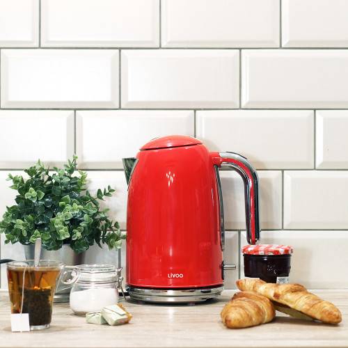 Bouilloire design Rétro rouge 1.7L-1