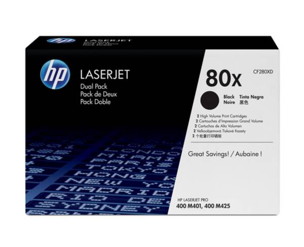 HP 80X pack de 2 cartouches authentiques de toner LaserJet noir grande capacité, 13800 pages, Noir, 2 pièce(s)