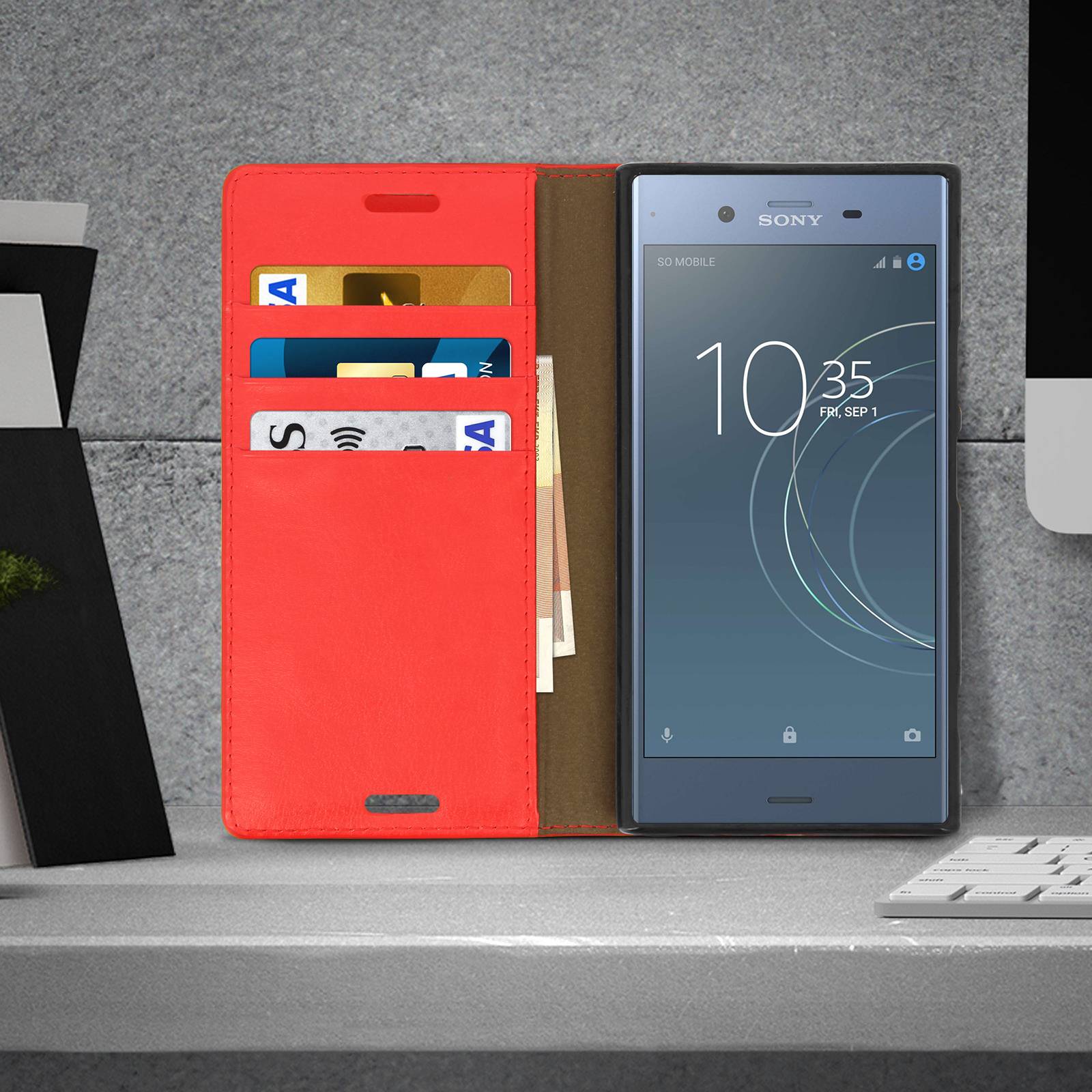 Étui pour Huawei pour Xperia XZ1 Housse folio cuir protection intégrale-2