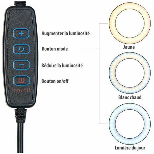 Anneau LED Selfie Pro avec support et déclencheur Bluetooth-3