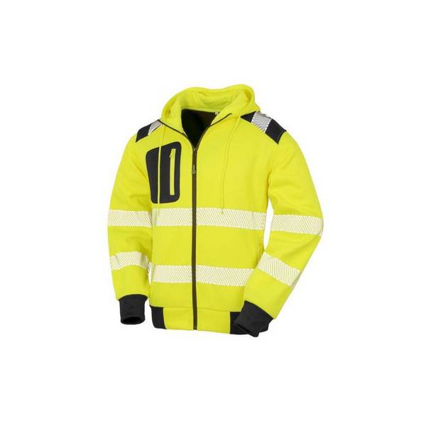 Sweat capuche zippé HV en polyester recyclé RESULT Jaune / Noir 3XL