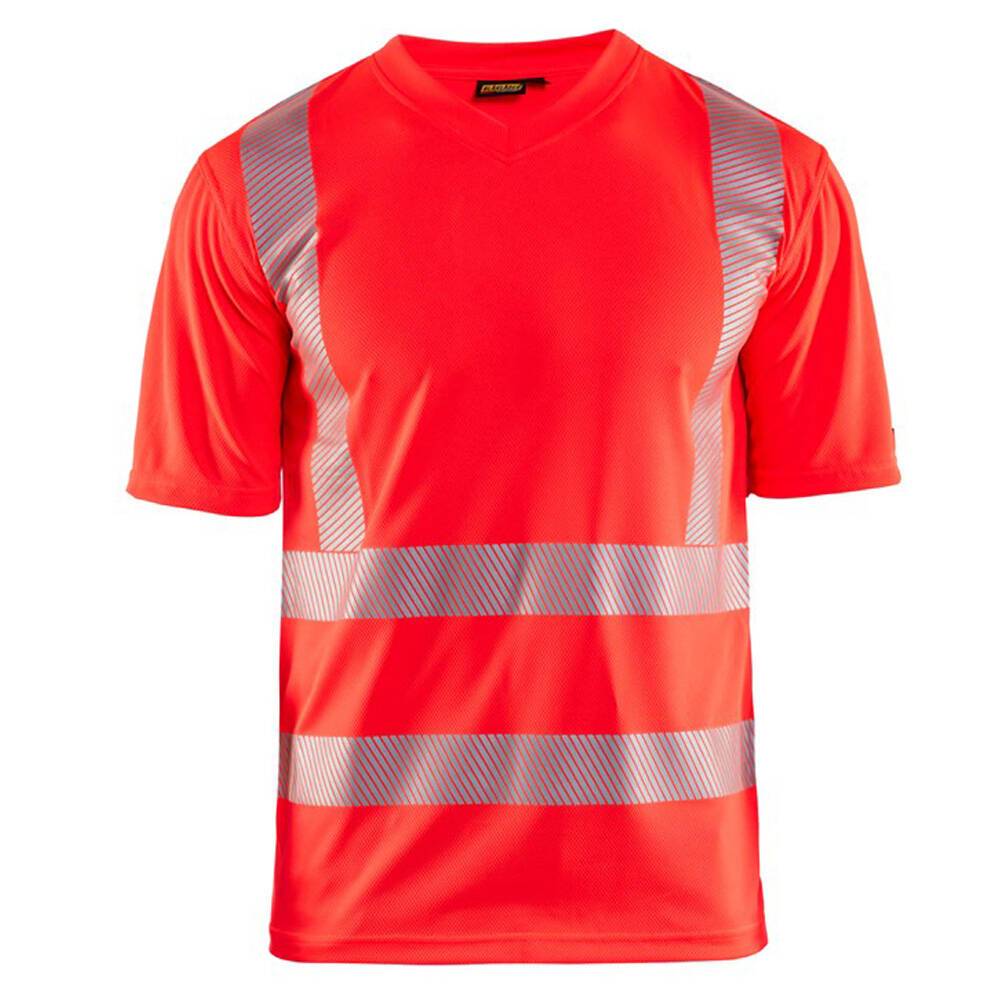 T-shirt haute visibilité Blaklader col v 100% polyester anti-odeur Rouge Fluo S