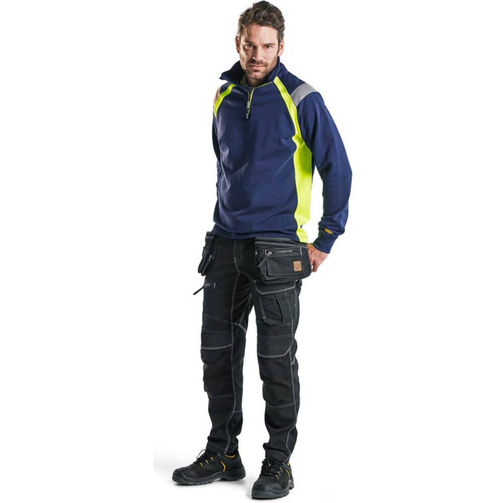 Sweat haute visibilité Blaklader col camionneur Marine / Jaune M-4