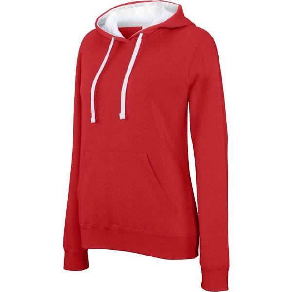 Sweat-shirt à capuche contrastée FEMME KARIBAN Rouge / Blanc XL