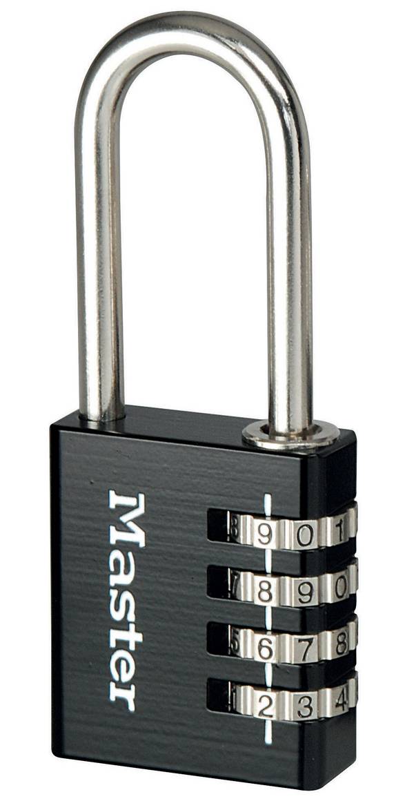 Master Lock 7640EURDBLKLH Cadenas à Combinaison Programmable en Aluminium avec Anse Longue, Noir, 4 x 10,2 x 1,5 cm
