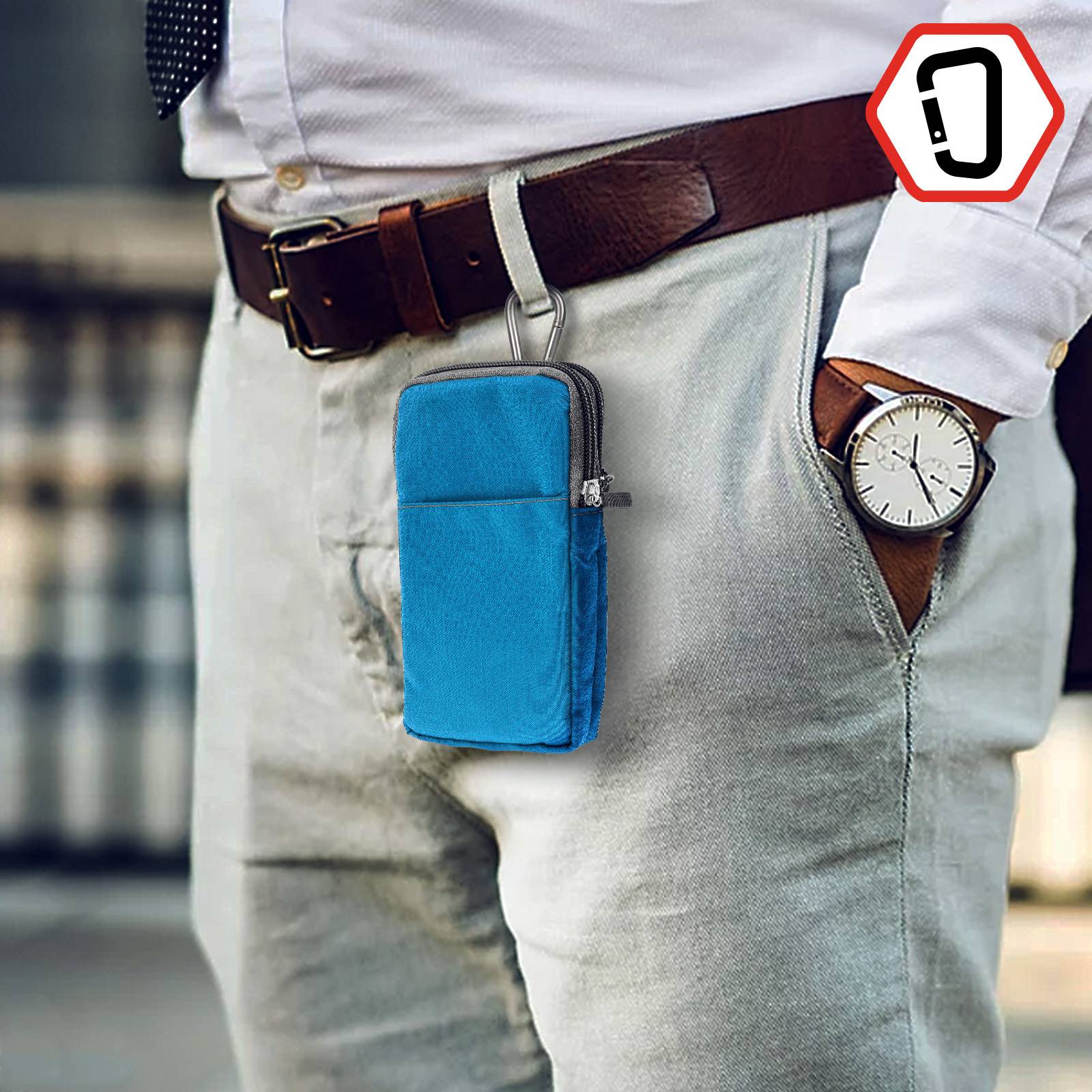 Etui Ceinture Smartphone Passant Mousqueton Lanière 2 Poches-4