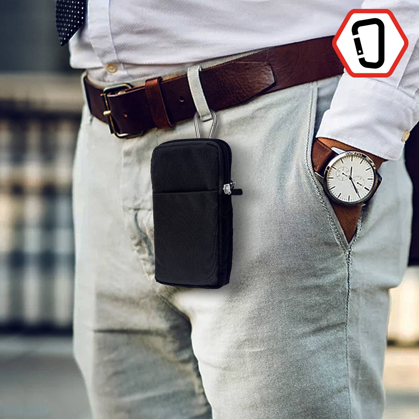 Étui Ceinture pour Smartphone Passant Ceinture Mousqueton Lanière 2 Poches-4