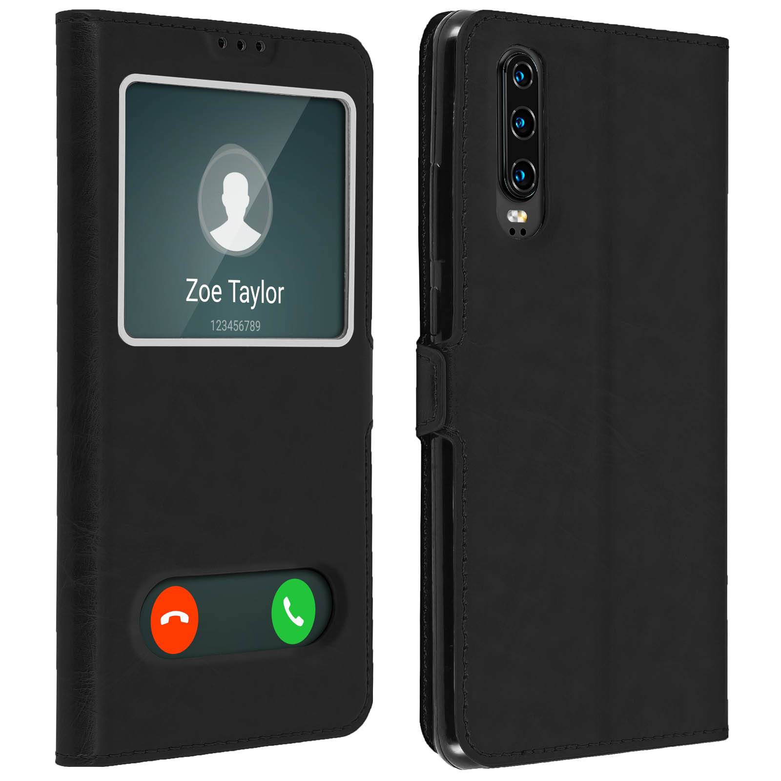 Étui pour Huawei P30 Housse Folio Double Fenêtre Fonction Support-0