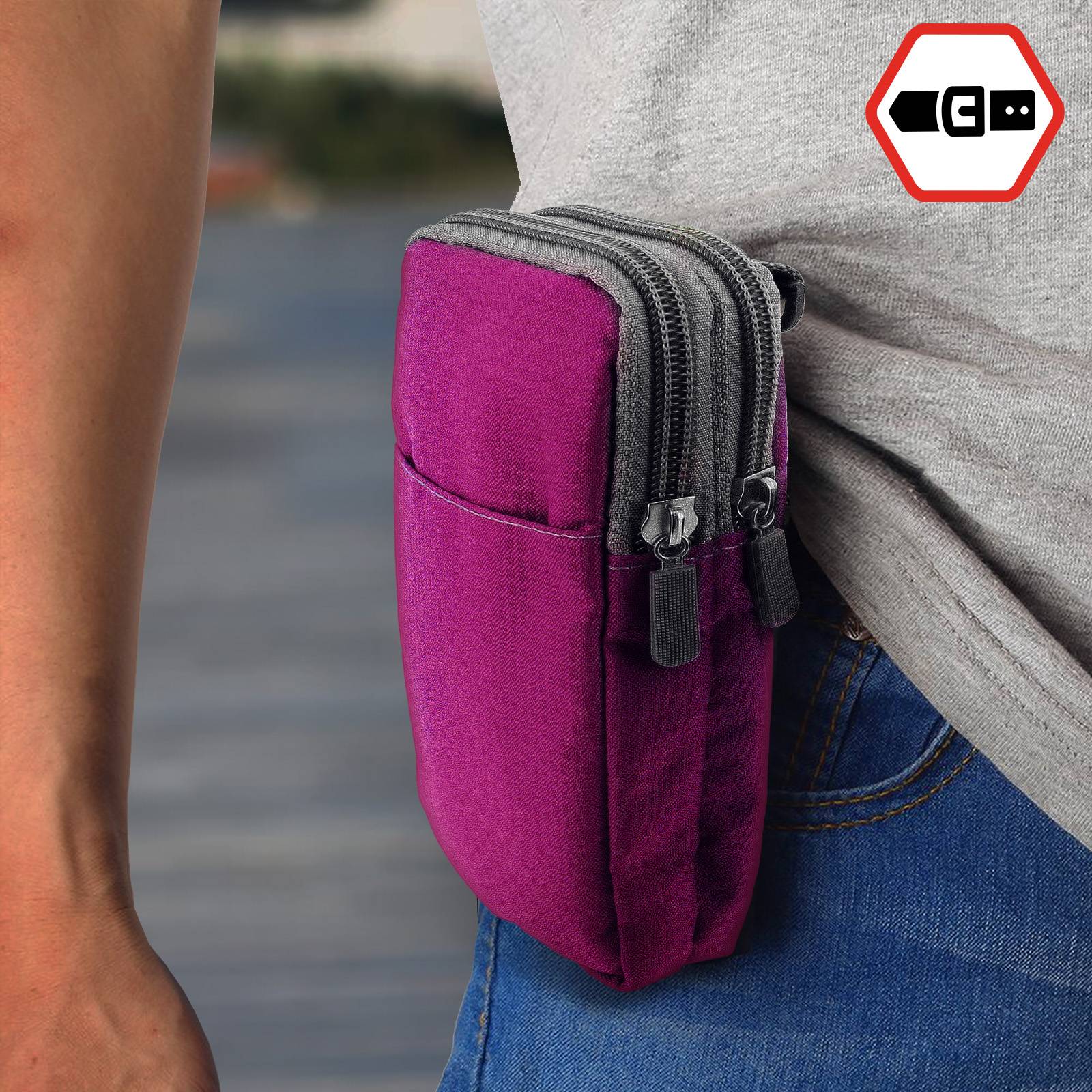 Étui Ceinture pour Smartphone Passant Ceinture Mousqueton Lanière 2 Poches-2