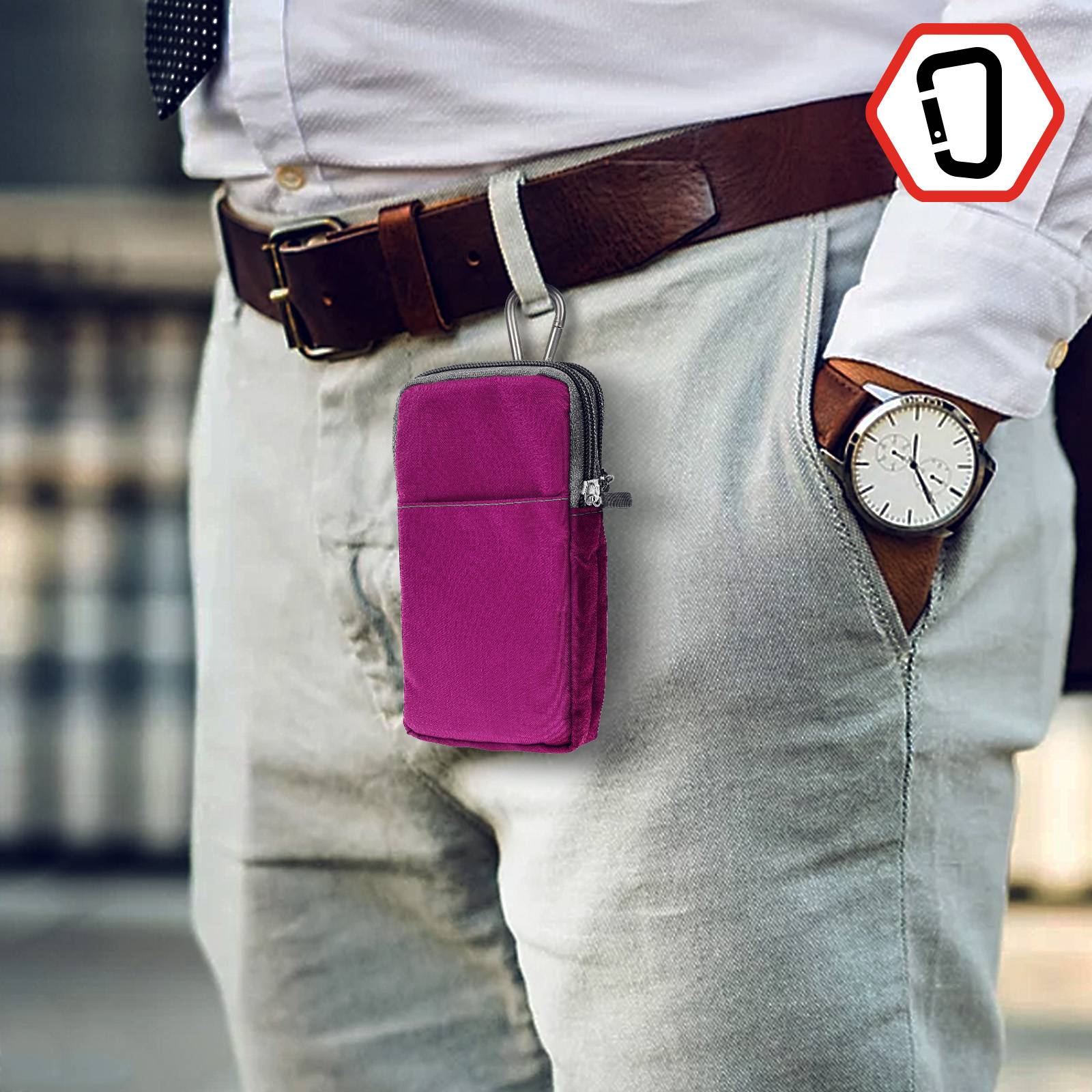 Étui Ceinture pour Smartphone Passant Ceinture Mousqueton Lanière 2 Poches-4