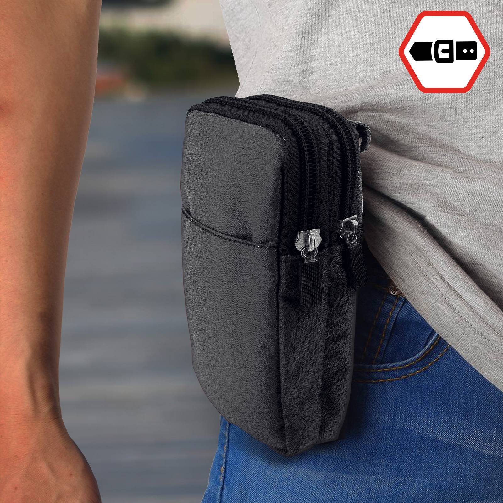 Étui Ceinture pour Smartphone Passant Ceinture Mousqueton Lanière 2 Poches-2