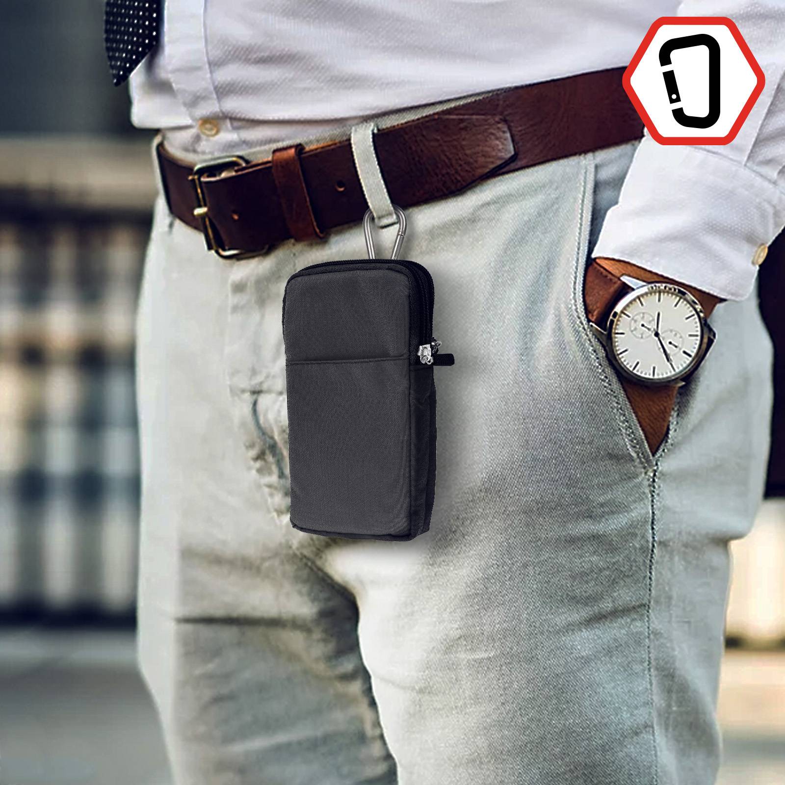 Étui Ceinture pour Smartphone Passant Ceinture Mousqueton Lanière 2 Poches-4