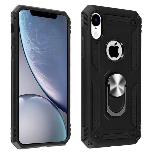 Coque pour iPhone XR Bi matière Rigide Souple Bague Support Vidéo