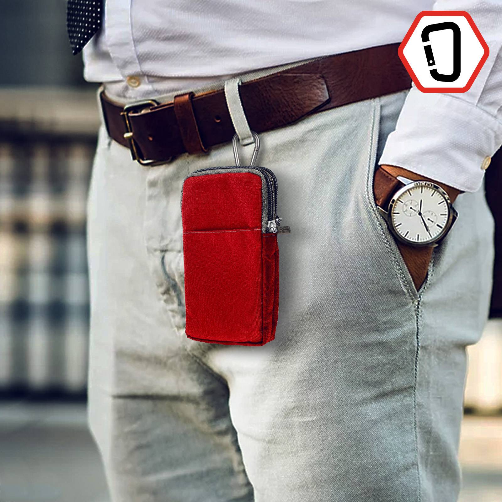 Étui pour Huawei Ceinture Smartphone Passant Ceinture Mousqueton Lanière 2 Poches-4