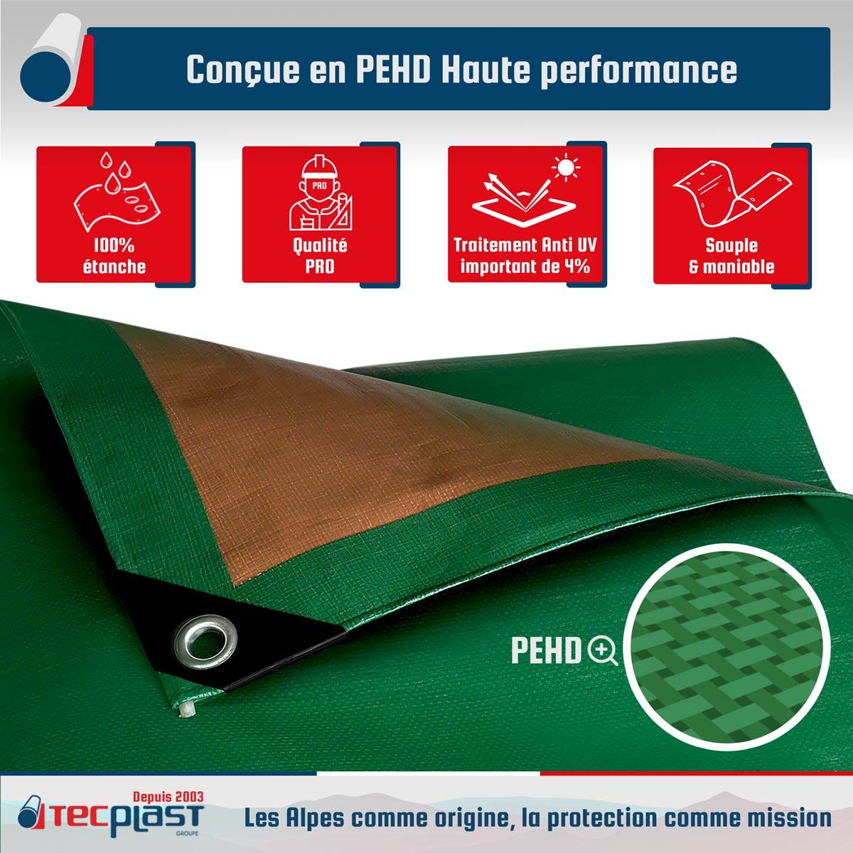 Bâche de chantier Tecplast hq250ch 2x3 m - verte et marron - haute performance-2