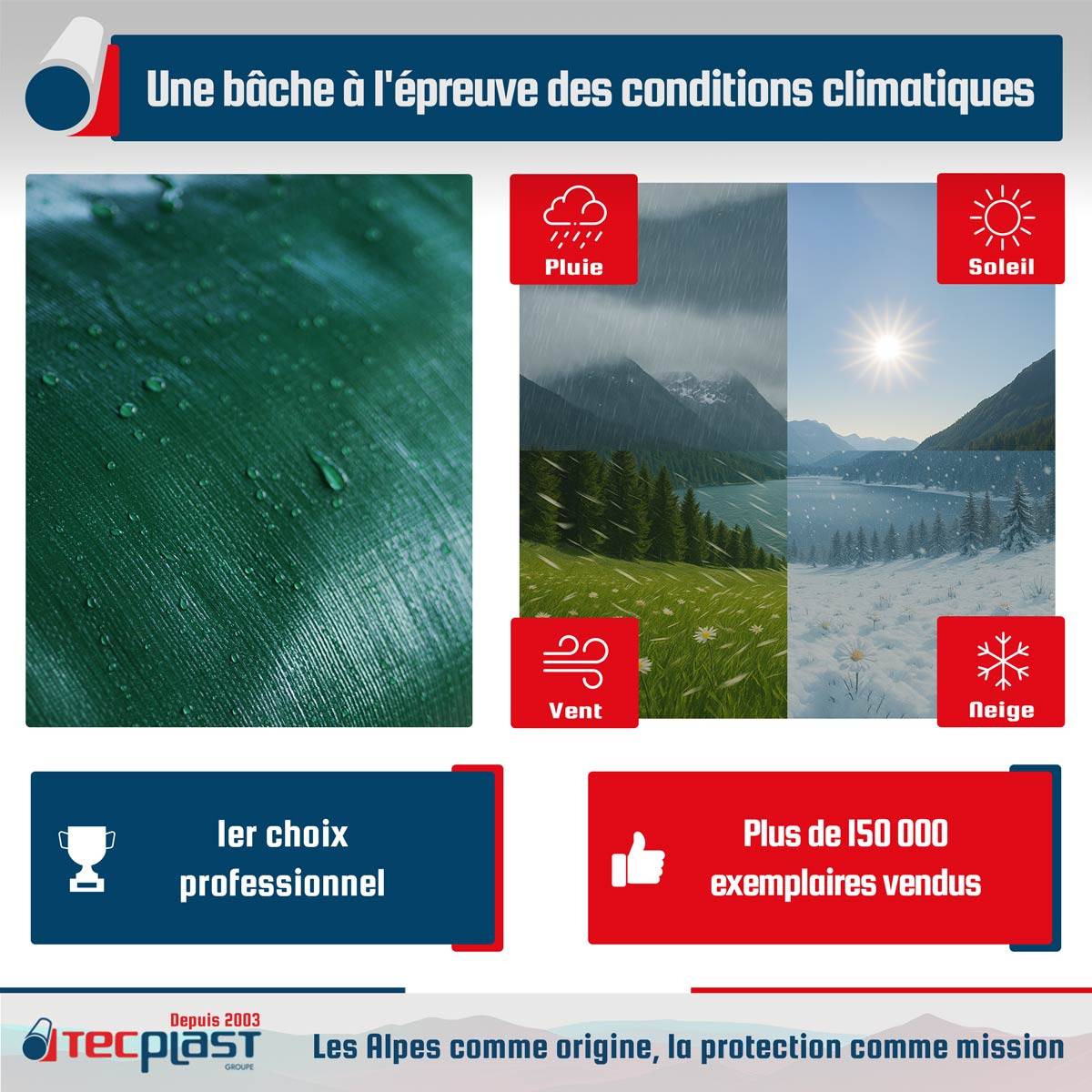 Bâche de chantier Tecplast hq250ch 2x3 m - verte et marron - haute performance-3