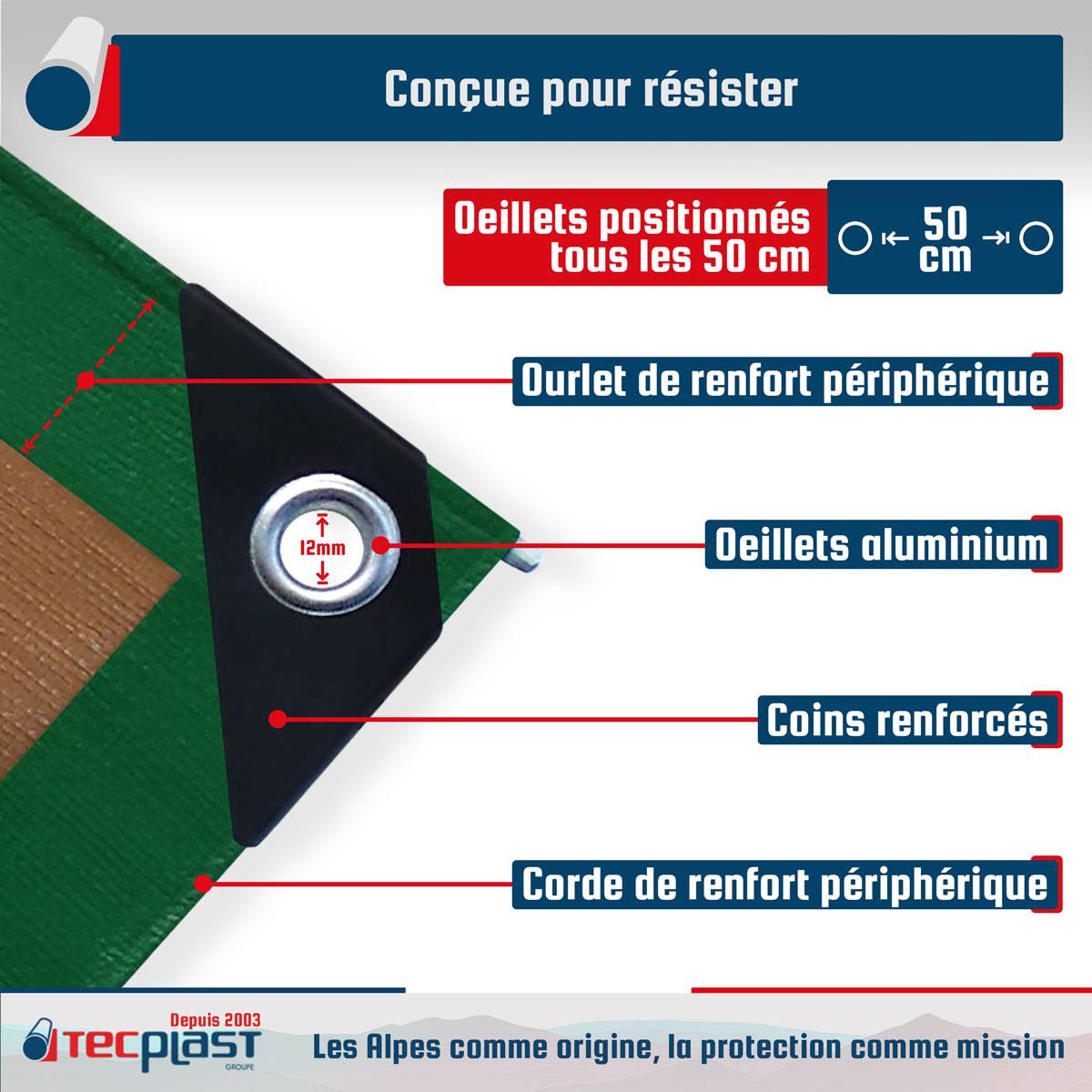 Bâche de chantier Tecplast hq250ch 2x3 m - verte et marron - haute performance-4
