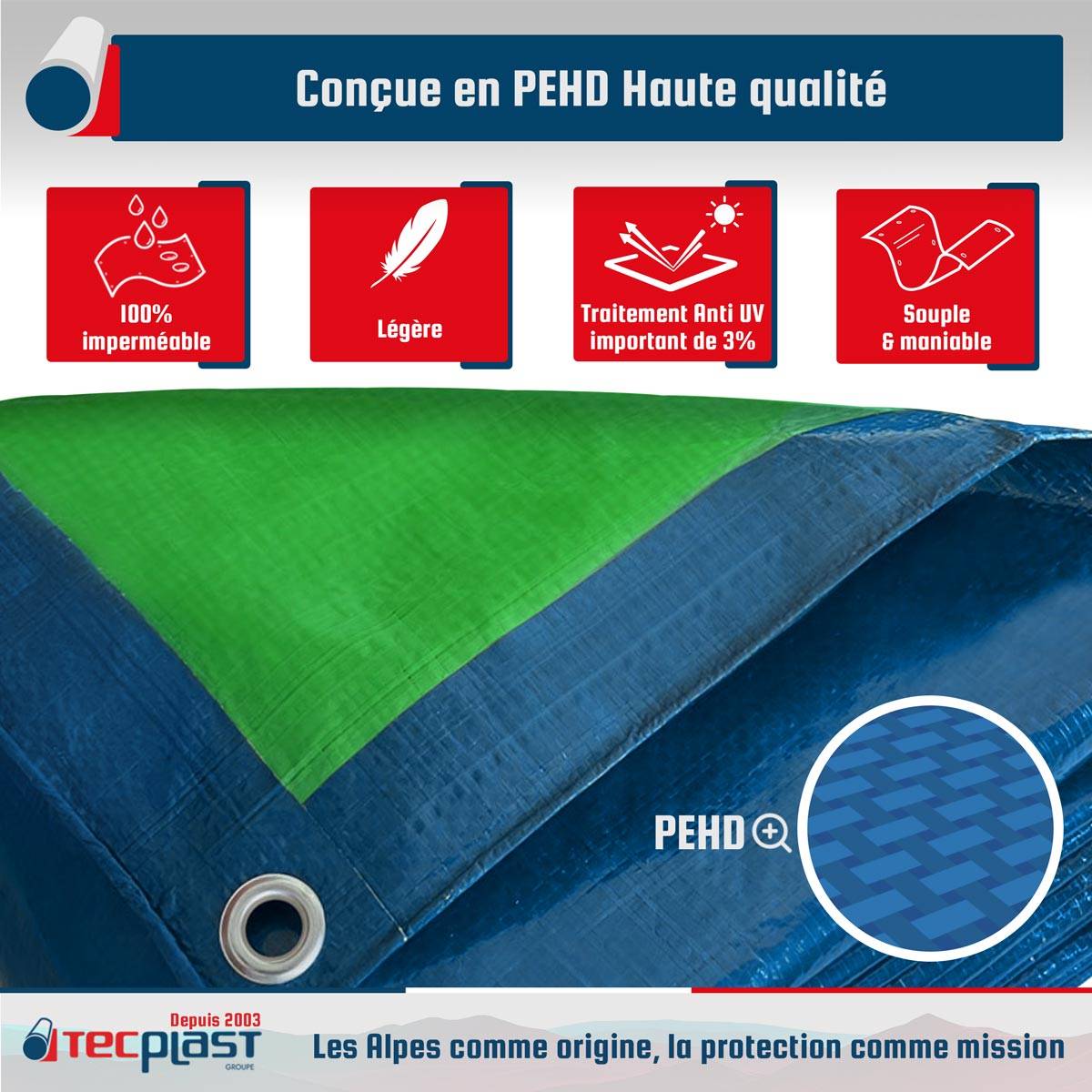 Bâche de protection Tecplast sr150mu 2x3 m - verte et bleue - haute qualité-2