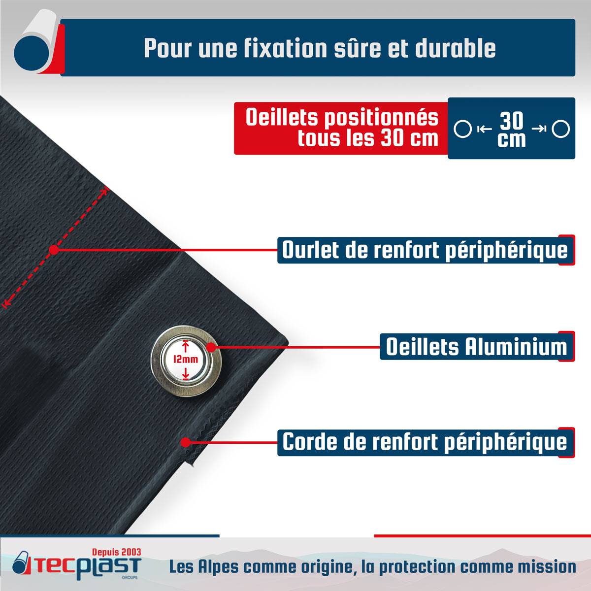 Bâche bois Tecplast lp506bo 2x3 m - gris anthracite - garantie 5 ans-1