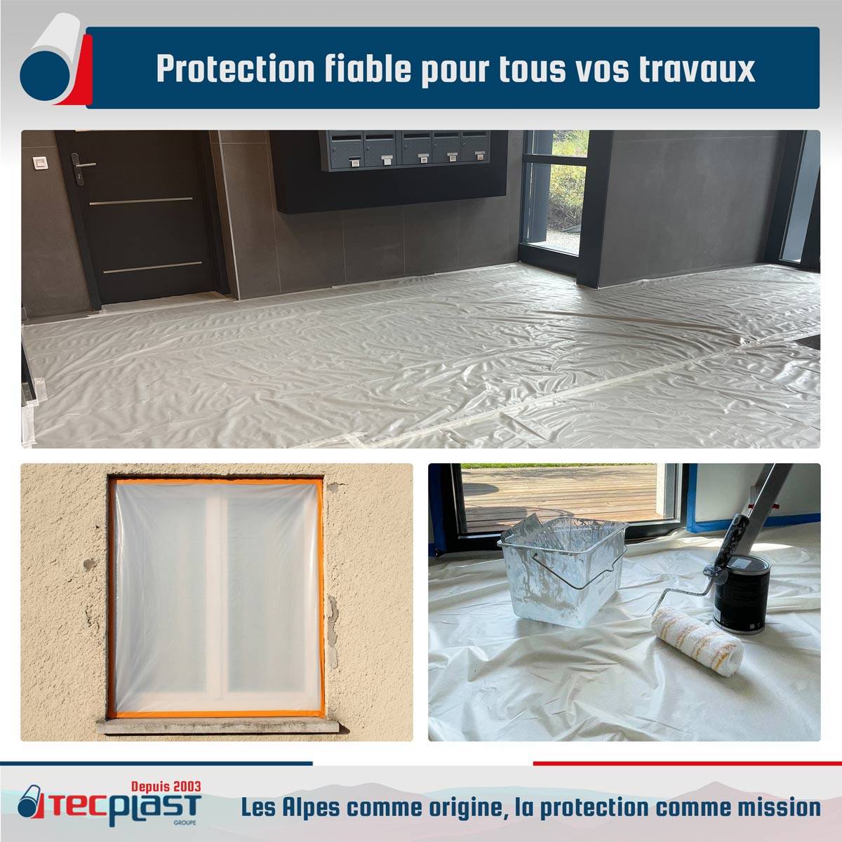 Bâche peinture en ROULEAU 3x15 m - Haute Qualité TECPLAST 80RPE - Made in France-1