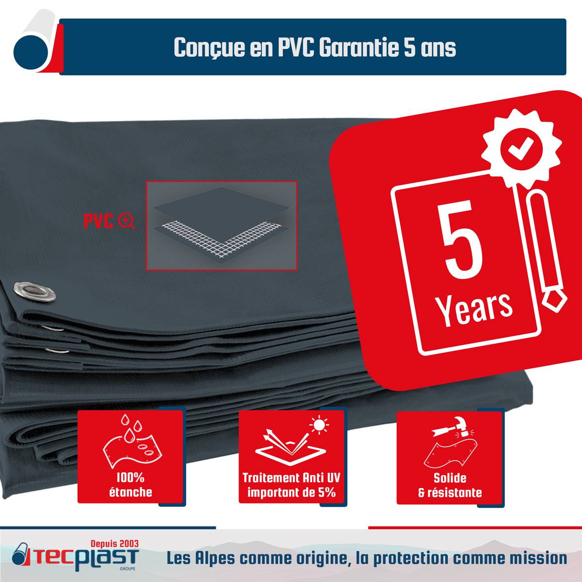 Bâche bois Tecplast lp506bo 2x3 m - gris anthracite - garantie 5 ans-3