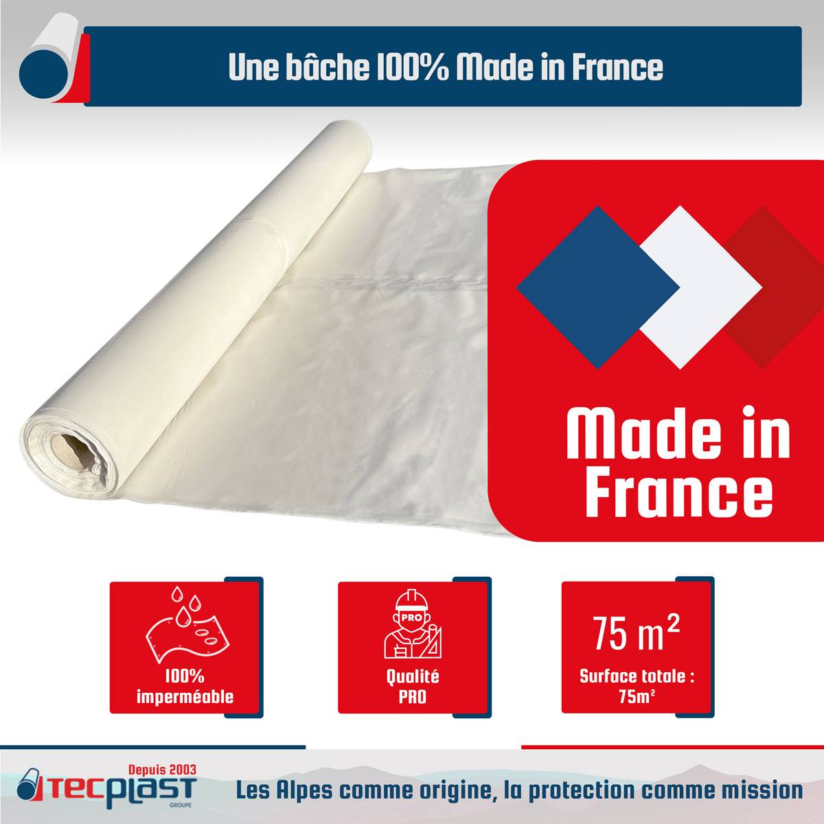 Bâche peinture en ROULEAU 3x25 m - Economique TECPLAST 40RPE - Made in France-3
