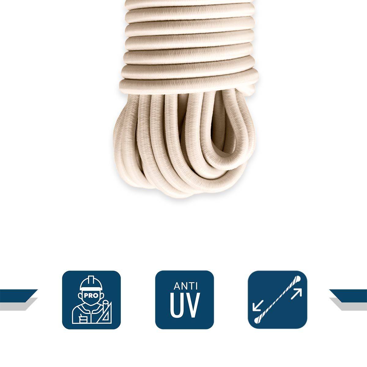 Sandow élastique Ivoire 15 mètres - Qualité PRO TECPLAST 9SW - Diamètre 9mm-4