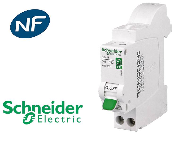 Disjoncteur modulaire RESI9 XE 1P+N courbe C embrochable 32A - SCHNEIDER ELECTRIC - R9EFC632-1