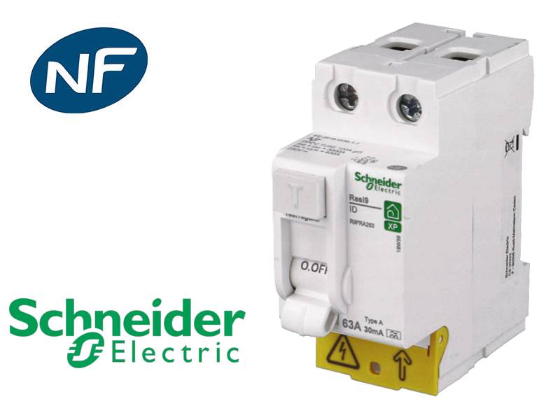 Interrupteur différentiel RESI9 30mA 2P peignable 2 x 63A Type A - SCHNEIDER ELECTRIC - R9PRA263-1