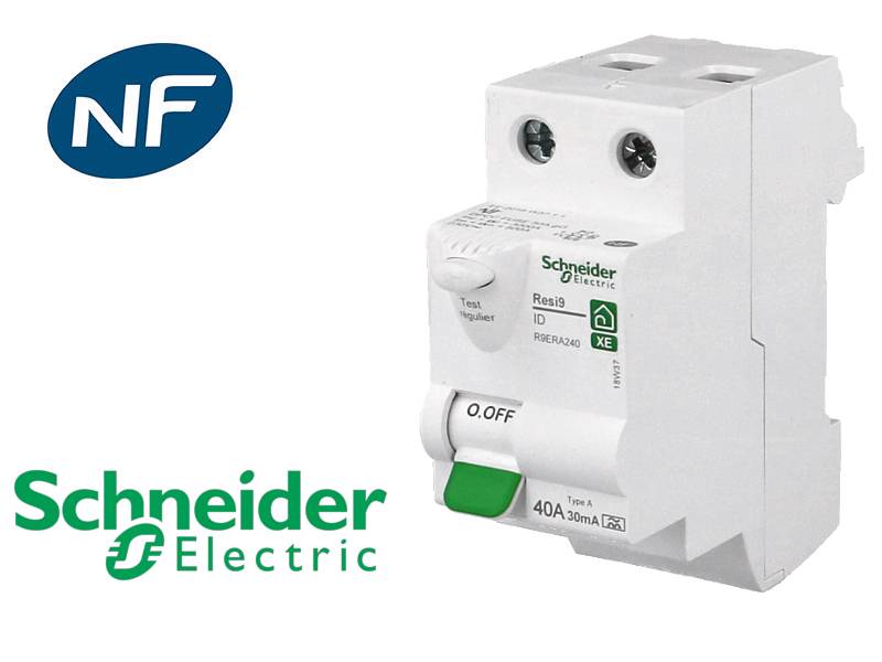 Interrupteur différentiel RESI9 XE 2P 30mA 40A Type A embrochable - SCHNEIDER ELECTRIC - R9ERA240-1