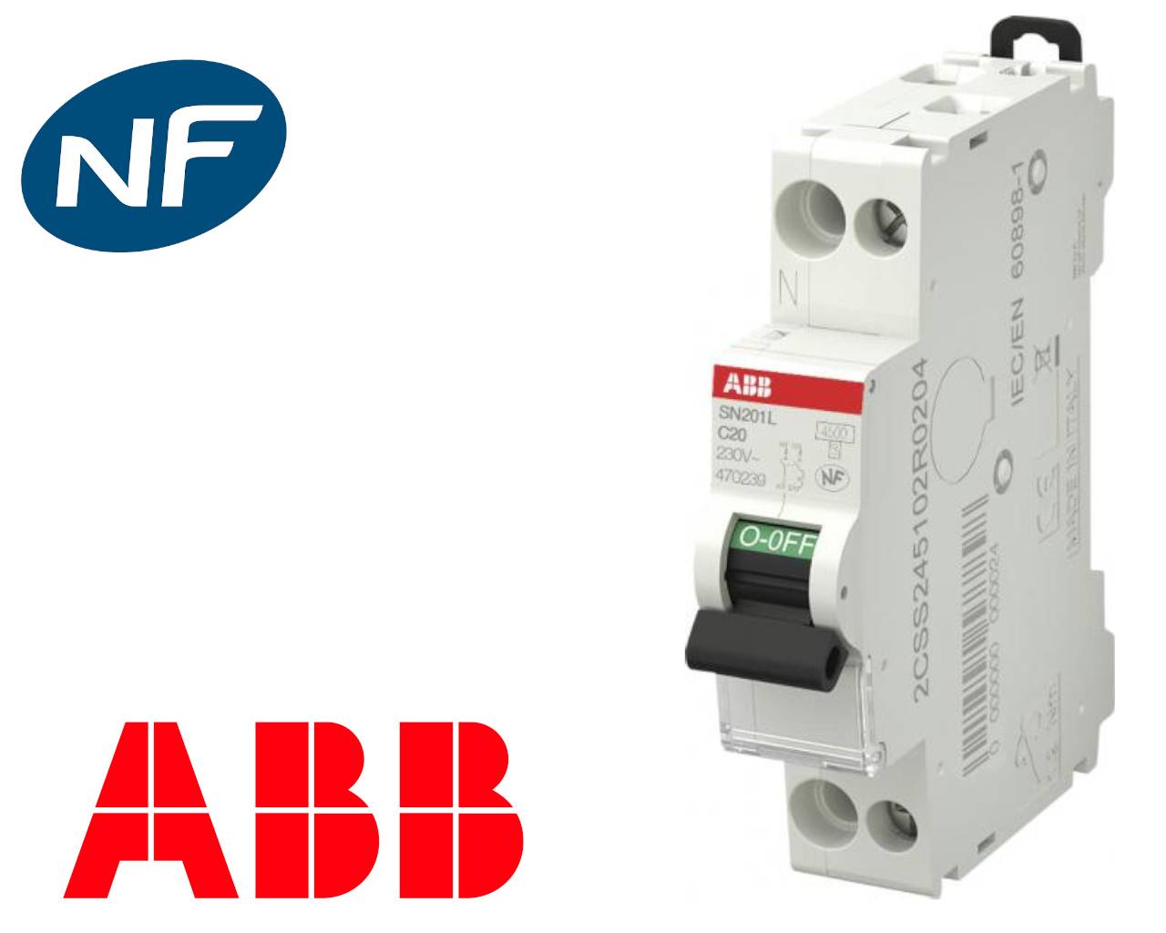 Disjoncteur phase neutre 20A ABB- Norme NF-1