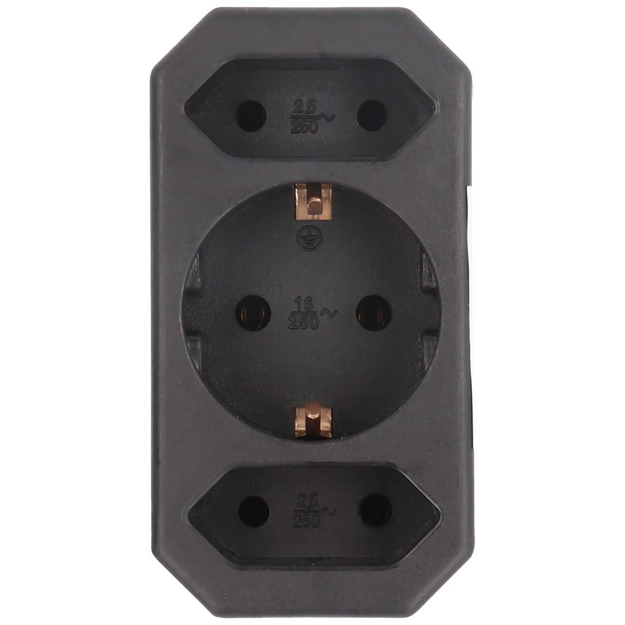 Prise multi 2x Euro et 1x contact de protection noir vertical - ATTENTION PRISE DE TYPE F-1