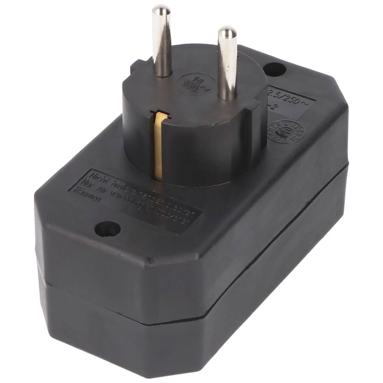 Prise multi 2x Euro et 1x contact de protection noir vertical - ATTENTION PRISE DE TYPE F-2