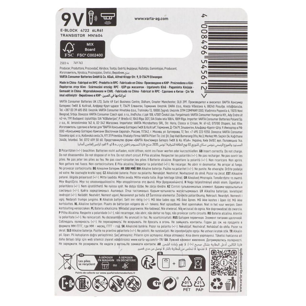 Bloc Varta 4722 Longlife Max Power 9V, pile 9V idéal pour détecteurs de fumée, avertisseurs de fumée-2