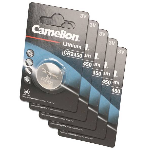 5 pièces Pile au lithium CEI CR2450, 3 Volts max. 620mAh