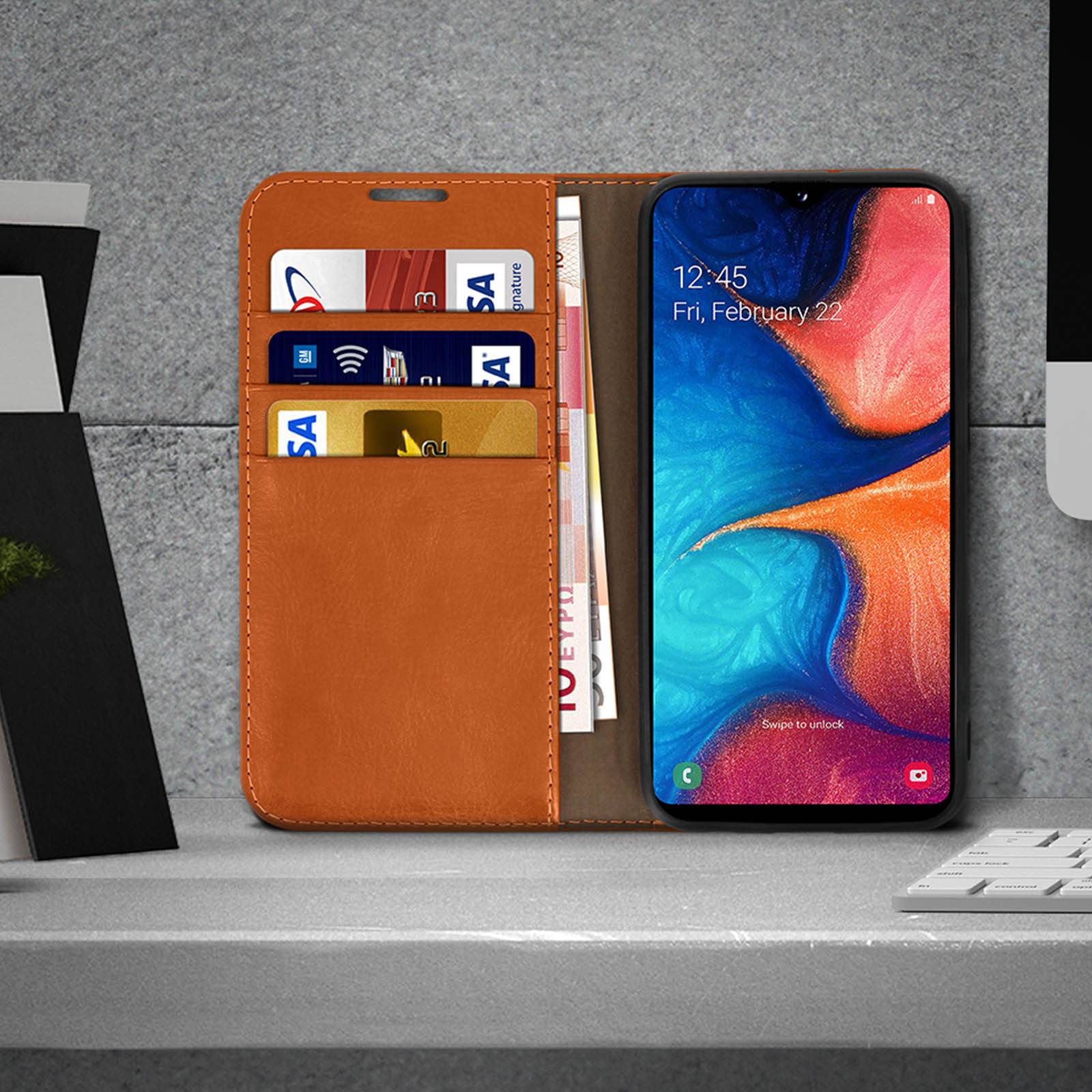 Étui pour Samsung Galaxy A20e Folio Cuir Véritable Porte cartes Support Vidéo-2