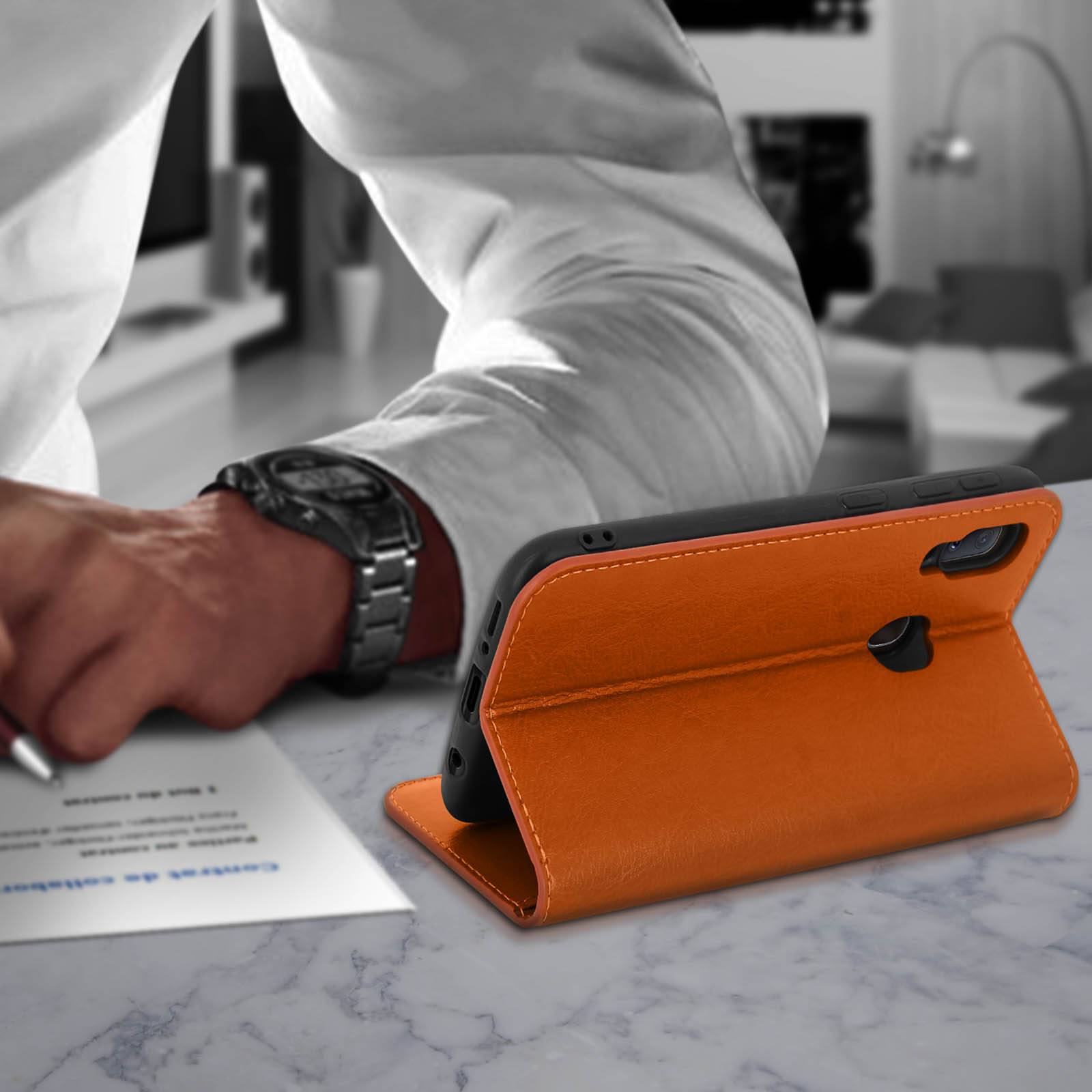 Étui pour Samsung Galaxy A20e Folio Cuir Véritable Porte cartes Support Vidéo-3