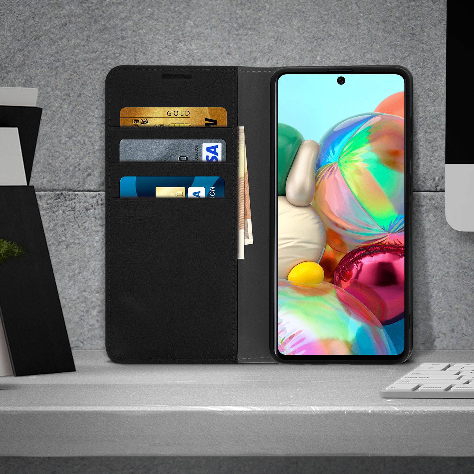 Étui pour Samsung Galaxy A51 Cuir Véritable Porte cartes Support Vidéo-2