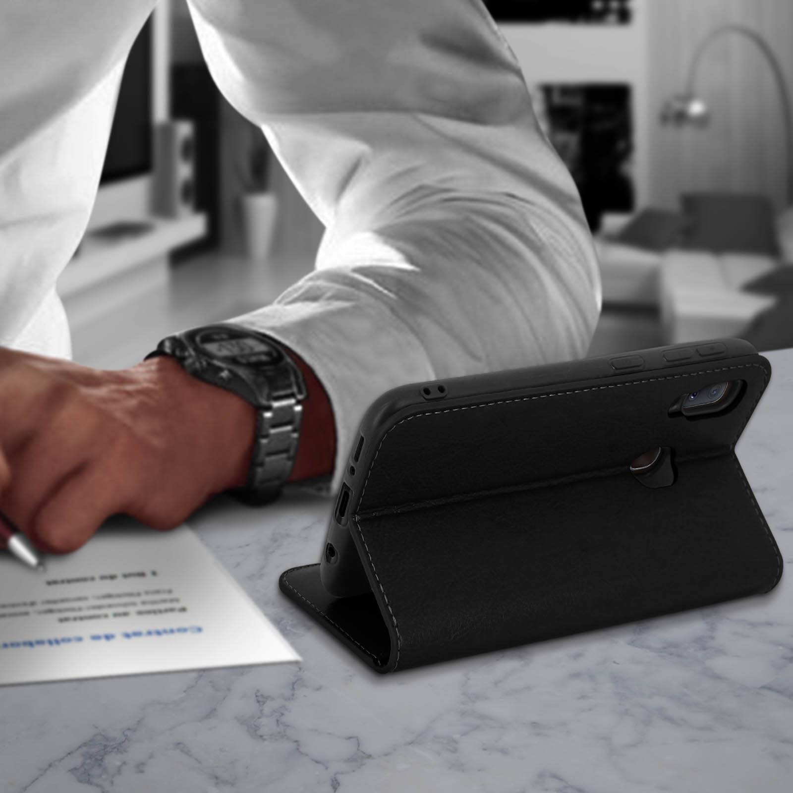 Étui pour Samsung Galaxy A20e Folio Cuir Véritable Porte cartes Support Vidéo-3