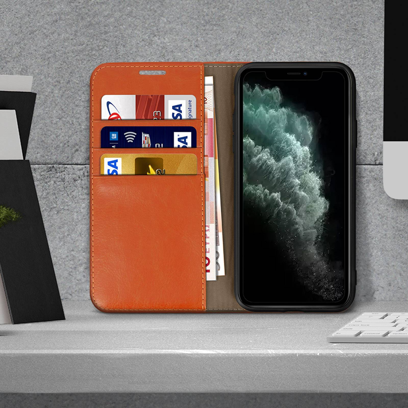 Étui pour iPhone 11 Pro Max Folio Cuir Véritable Porte cartes Support Vidéo-2