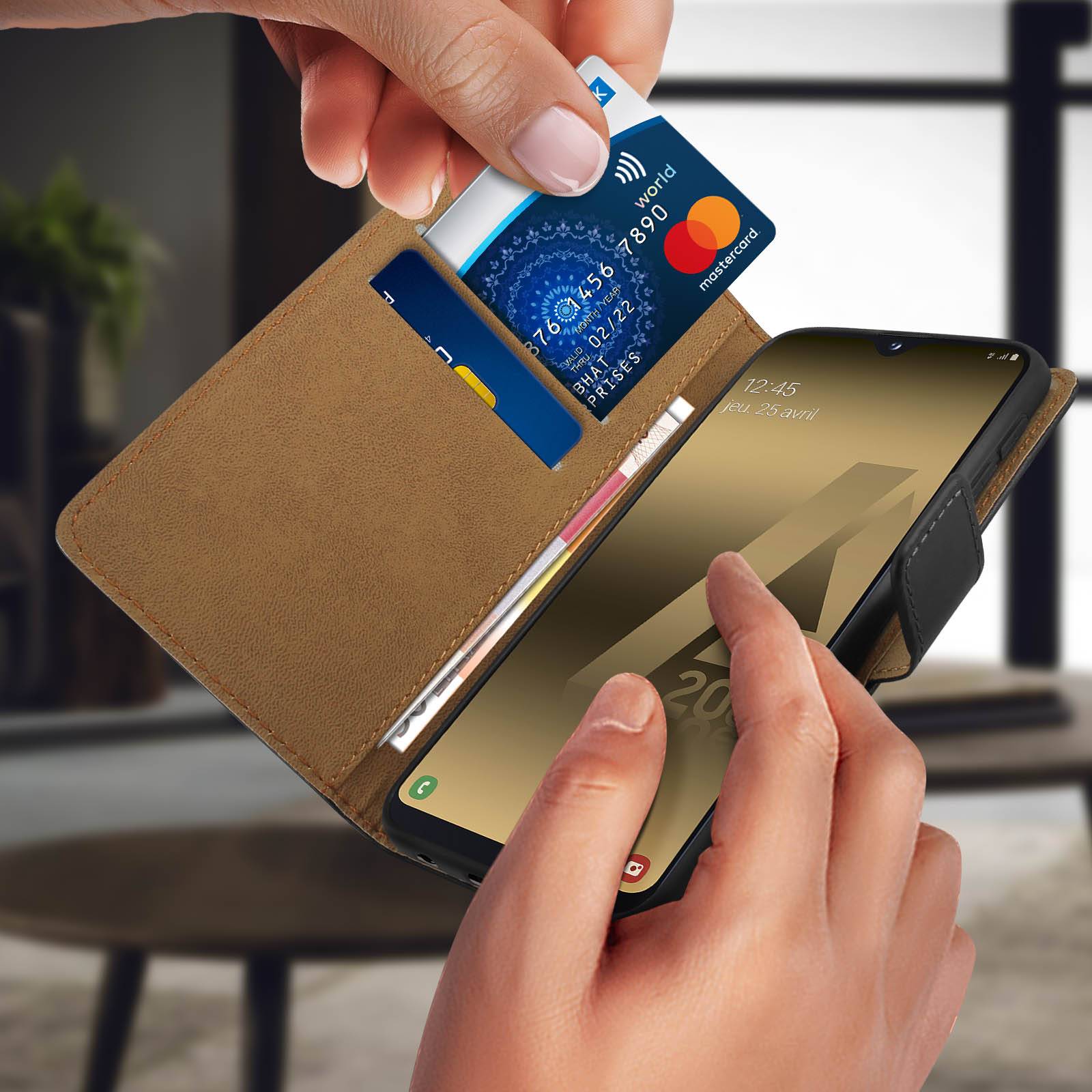 Housse pour Samsung Galaxy A20e Cuir Véritable Porte cartes Fonction Support Antichoc-2