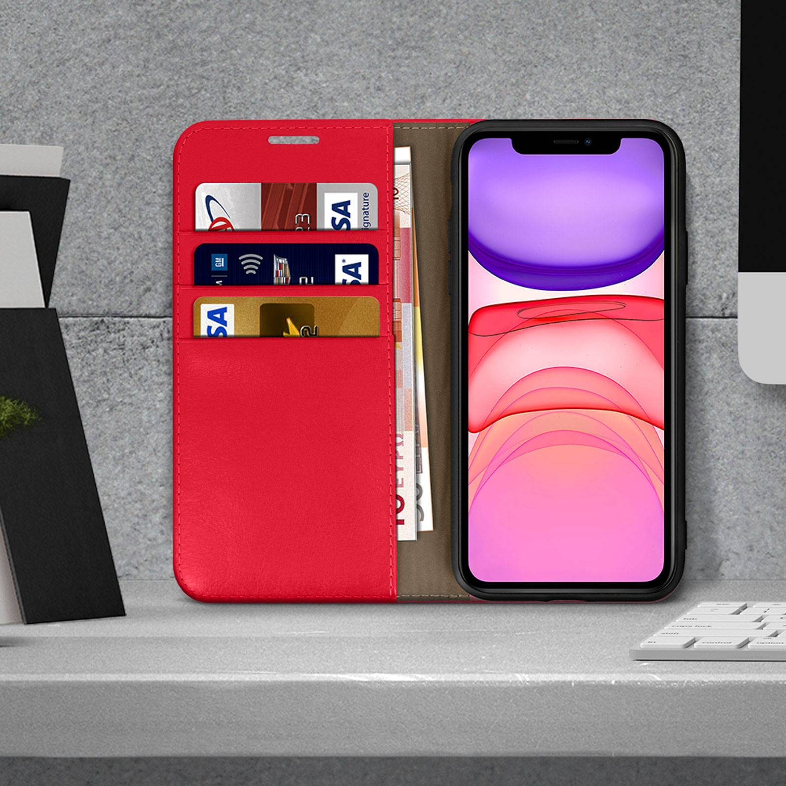 Étui pour iPhone 11 Folio Cuir Véritable Porte cartes Support Vidéo-2