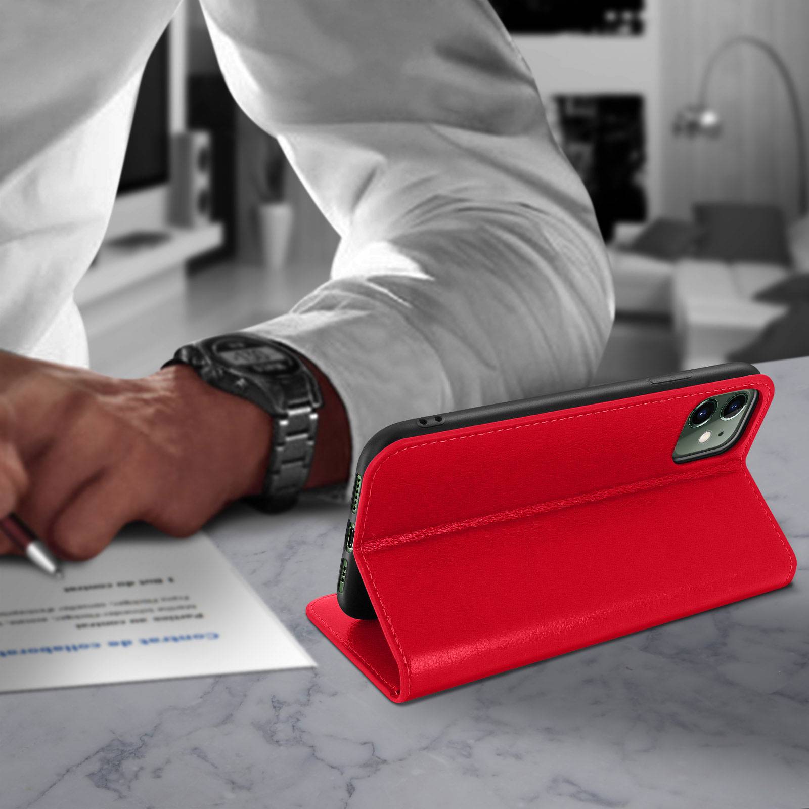 Étui pour iPhone 11 Folio Cuir Véritable Porte cartes Support Vidéo-3