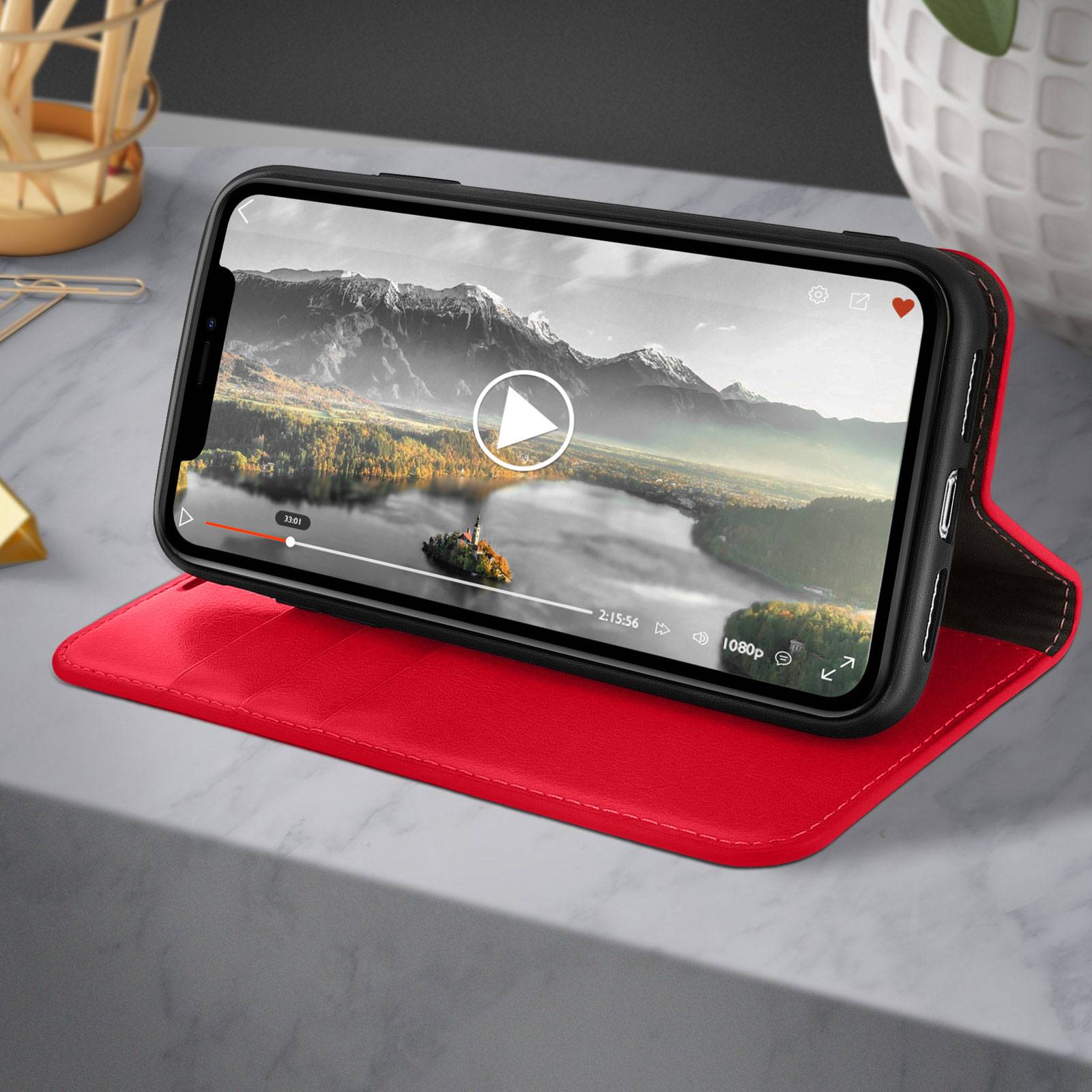 Étui pour iPhone 11 Folio Cuir Véritable Porte cartes Support Vidéo-4