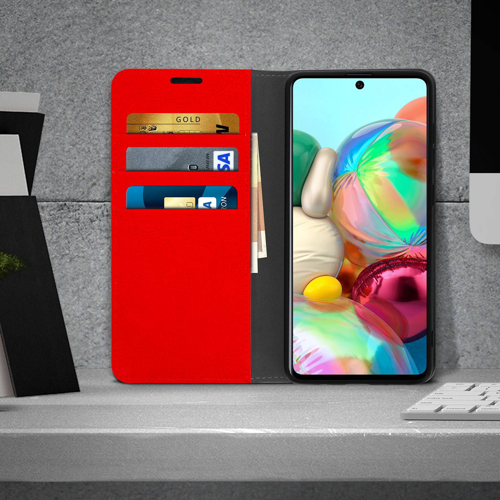 Étui pour Samsung Galaxy A51 Cuir Véritable Porte cartes Support Vidéo-2