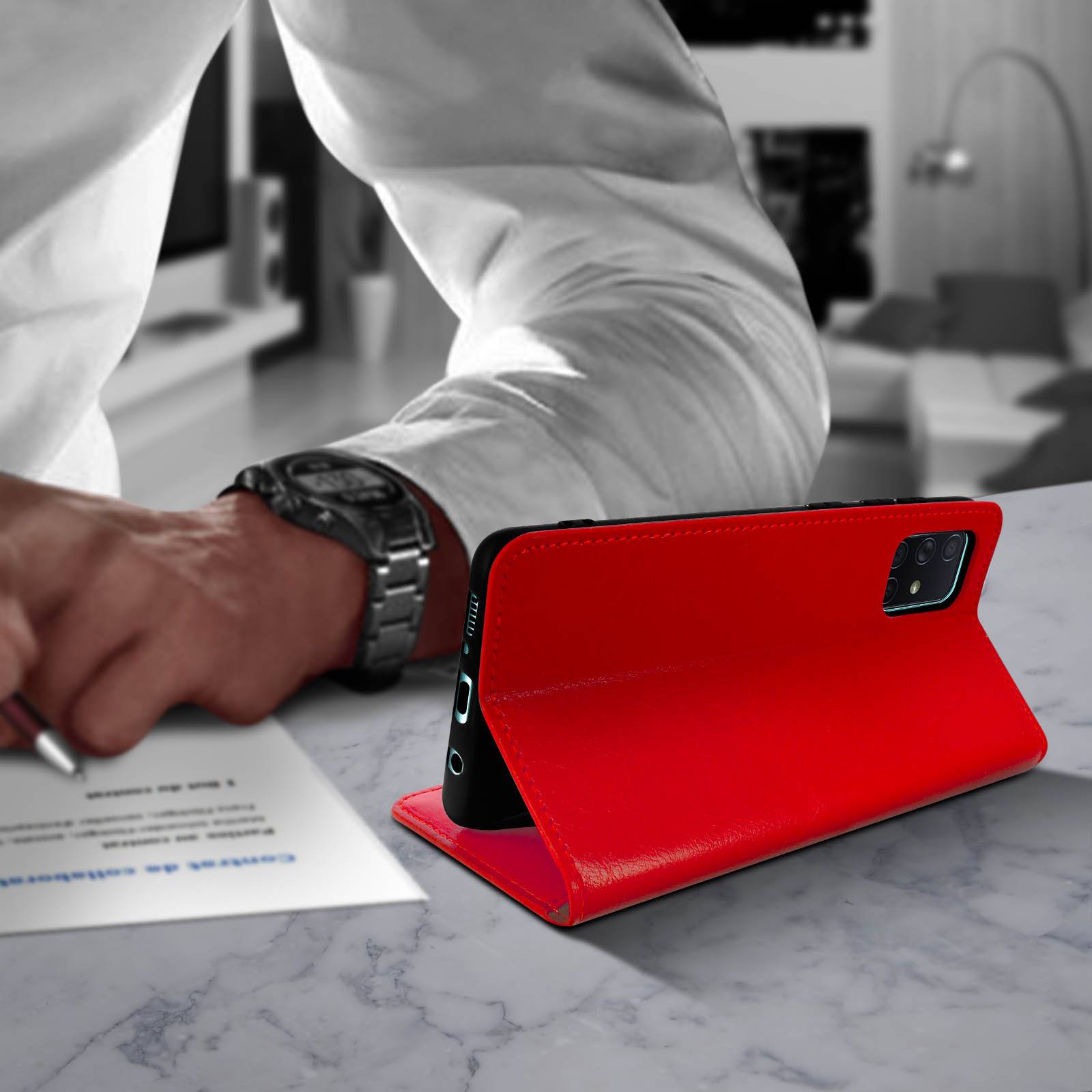 Étui pour Samsung Galaxy A51 Cuir Véritable Porte cartes Support Vidéo-3