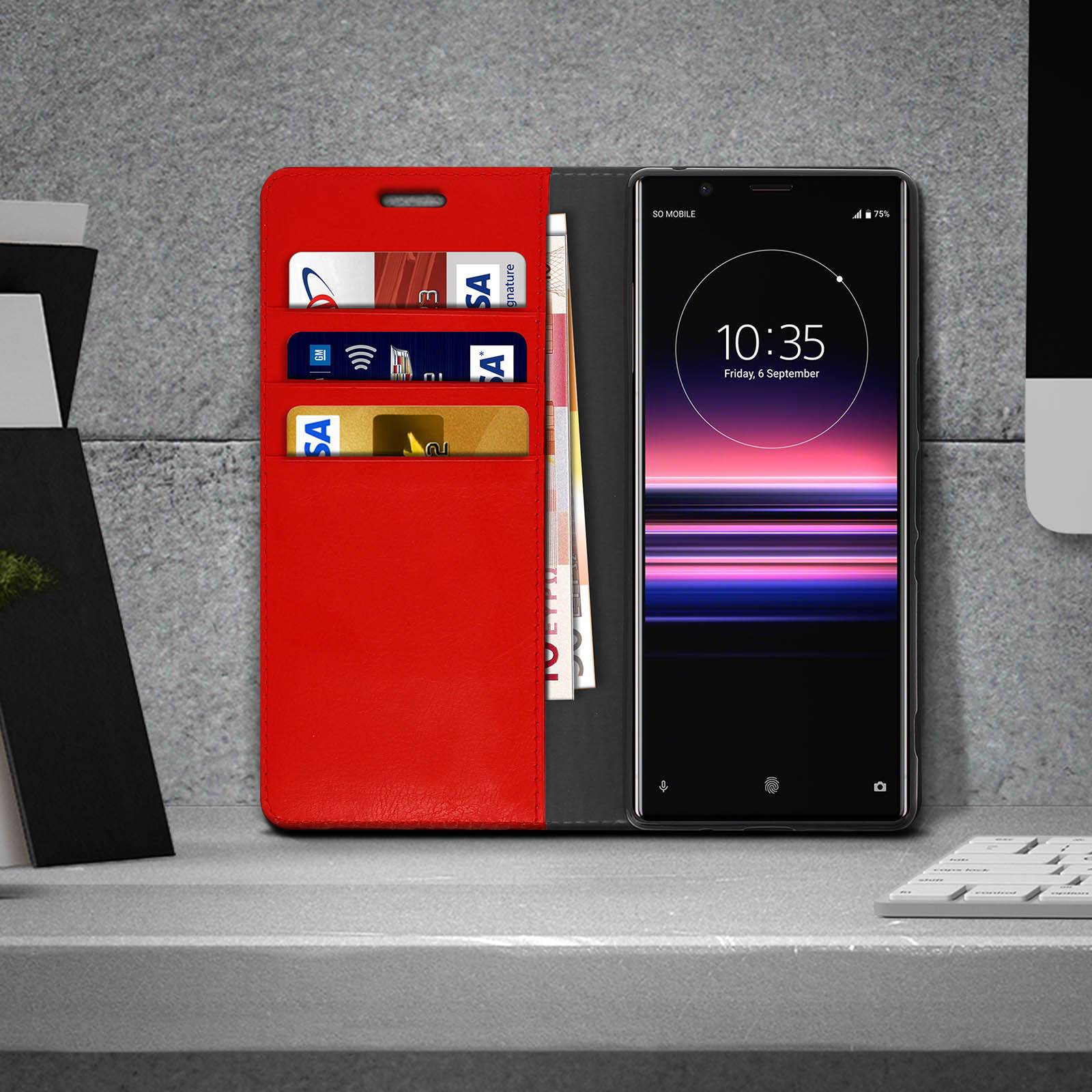 Étui pour Sony Xperia 5 Folio Cuir Véritable Porte cartes Support Vidéo-2