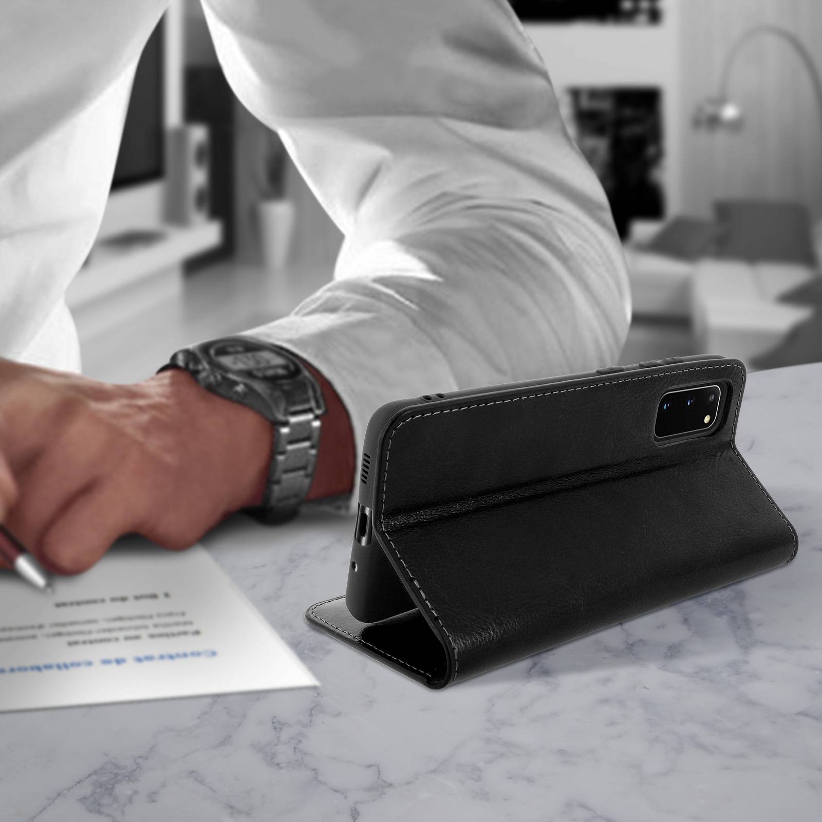 Étui pour Samsung Galaxy S20 Folio Cuir Véritable Porte cartes Support Vidéo-3